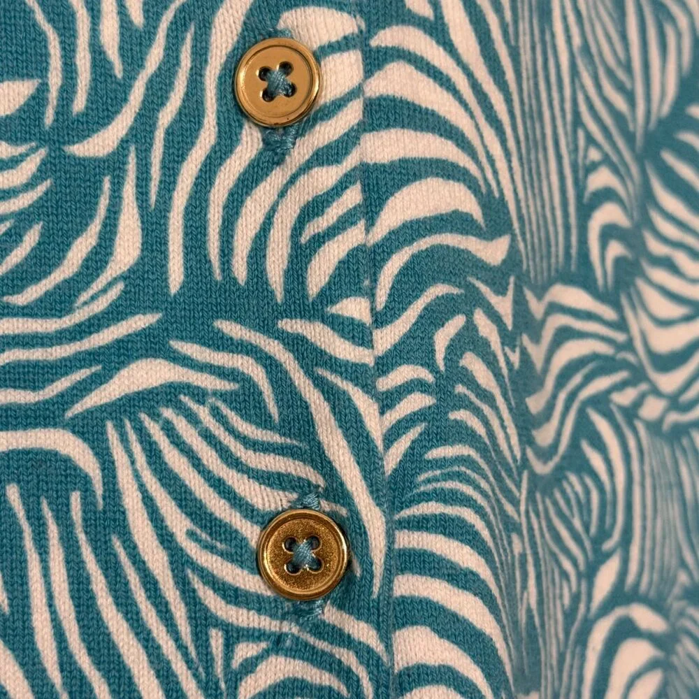 Boden Teal White Abstract Print Button Front Cardigan Sweater Size S - Picture 6 of 6
